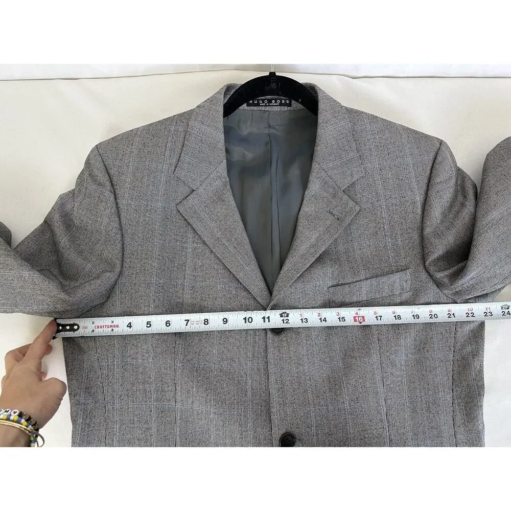Hugo Boss Lanificio Tesse‎ Biella Windowpane Plaid Gray Blazer Men's 42T Wool